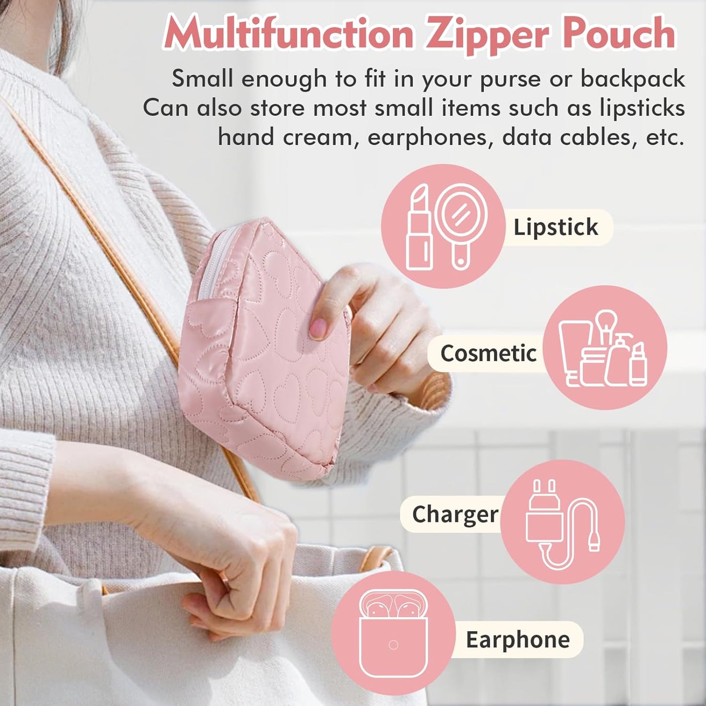 Sanitary Napkin Storage Bag Soft PU Leather Sanitary Pad Bags for Period Teen Period Pads Pouch for Panty Liners, Tampons, Menstrual Cup - White