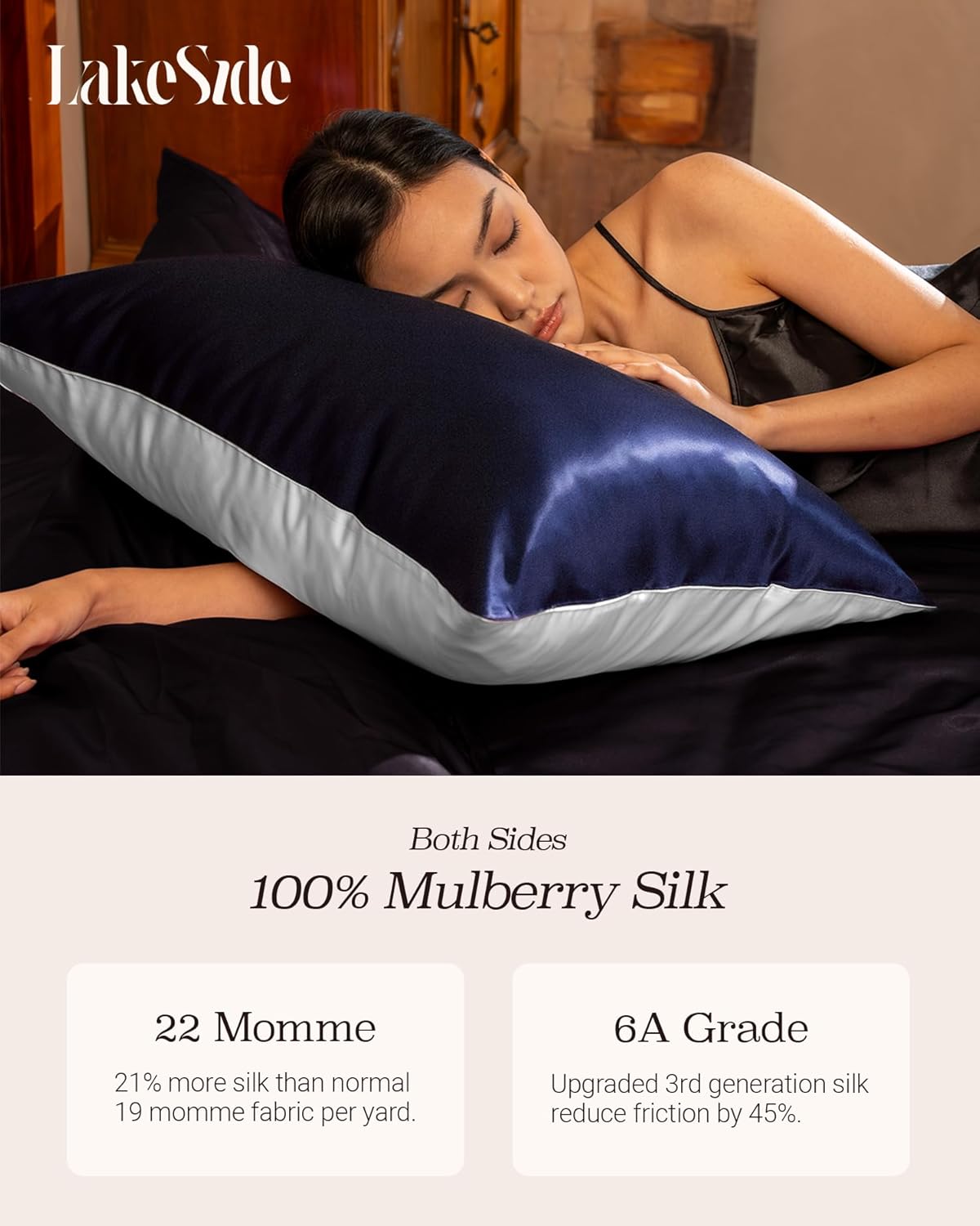 Oriental Lakeside® 100% Pure 22 Momme Mulberry Silk Pillowcase with Envelope Closure - Nighttime Skincare & Hair Care Hydrating Pillow Cover