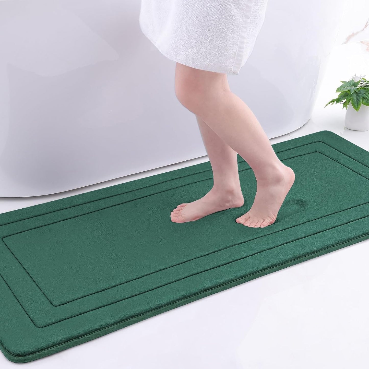 Arotive Memory Foam Bathroom Rug Mat 54x24, Ultra Soft and Absorbent Bath Mat, Machine Wash Dry, Comfortable Bath Rug Carpet for Bathroom Floor, Tub and Shower, Dark Green