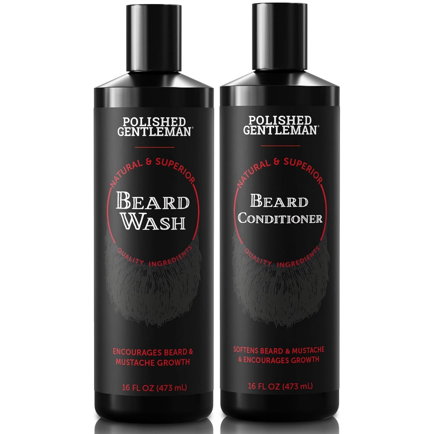 Polished Gentleman Beard Wash and Conditioner Set - Softens and Strengthens - Beard Shampoo with Growth Oil - Moisturizer & Beard Thickener - Tea Tree Unscented - Paraben-Free & Sulfate-Free (16oz)