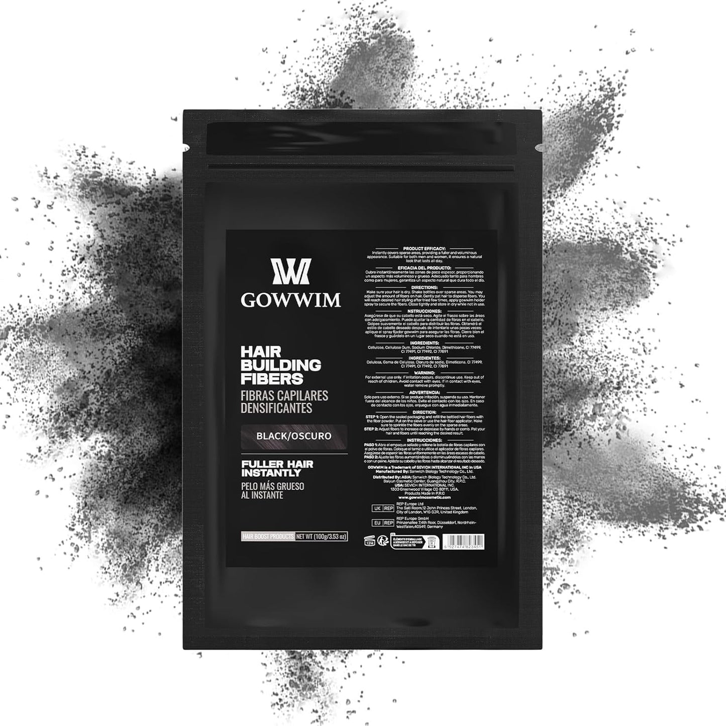 Gowwim Hair Fibers，Instant Building Thickening Fibers for Thinning Loss Hair Natural Grey Coverage Touch up Bald Spot Cover up Waterproof & Sweatproof for Women & Men 100g