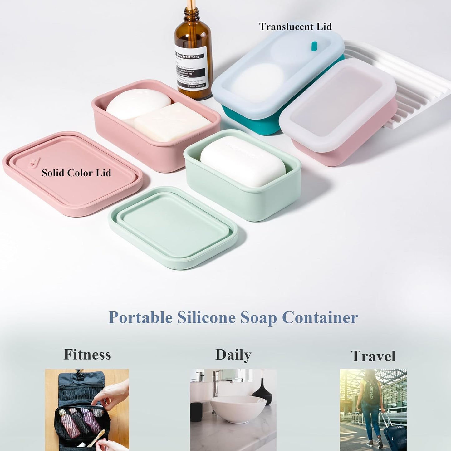 2PC Portable Leakproof Travel Soap Case, Silicone Travel Soap Case, Compact Soap Holder with Drainage Layer, Travel Soap Holder for Camping, Gym, Outdoor Turquoise&Flamingo