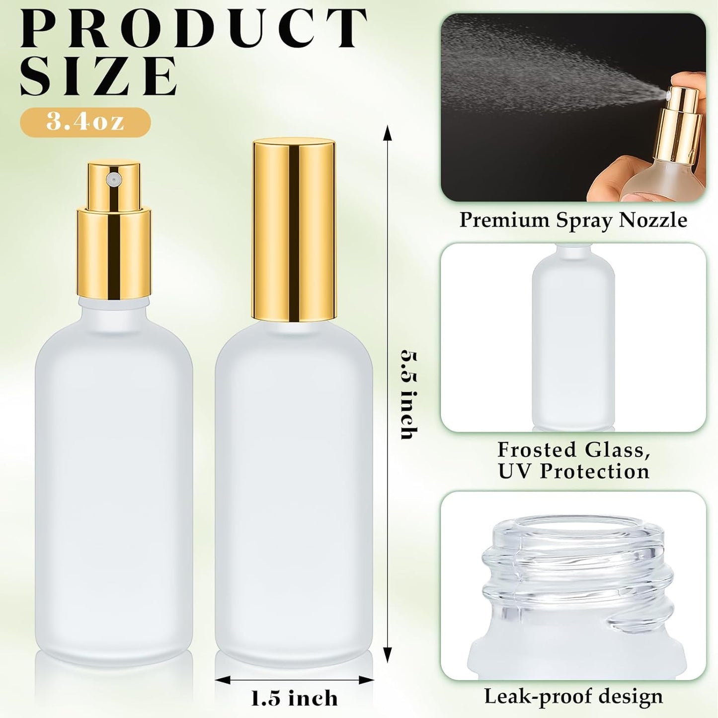 Roshtia 30 Pcs 3.4 oz/ 100 ml Gold Glass Spray Bottle Refillable Perfume Atomizer Clear Decorative Empty Bottles with Fine Mist Sprayer Pump for Face Body Travel