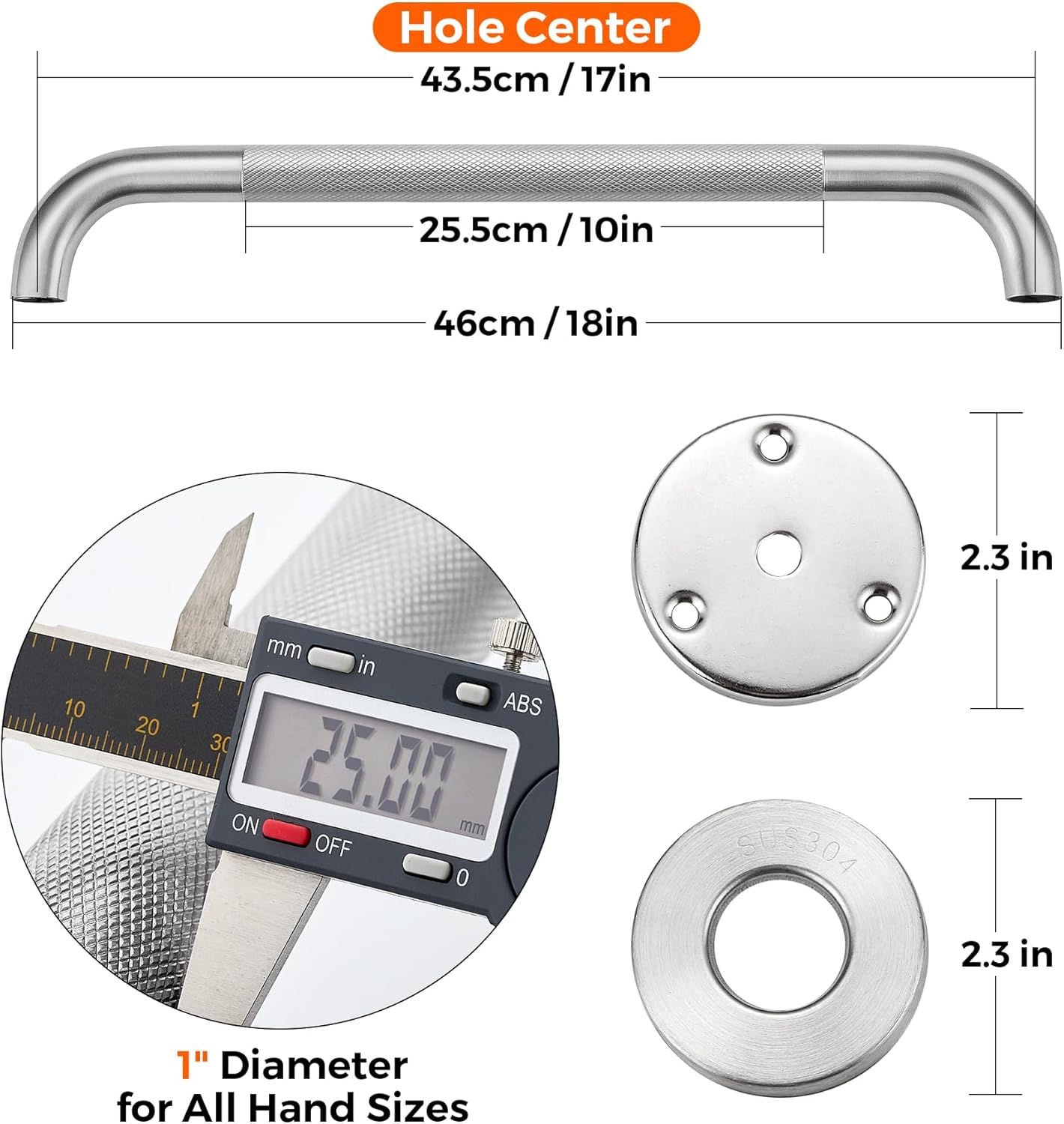 Grab Bars for Shower, 2 Pack 18-Inch Anti Slip Shower Handles for Elderly, Safety Shower Grab Bar, Stainless Steel Handicap Grab Bars for Bathroom,Toilet (Brushed Nickel, 1" Diameter)