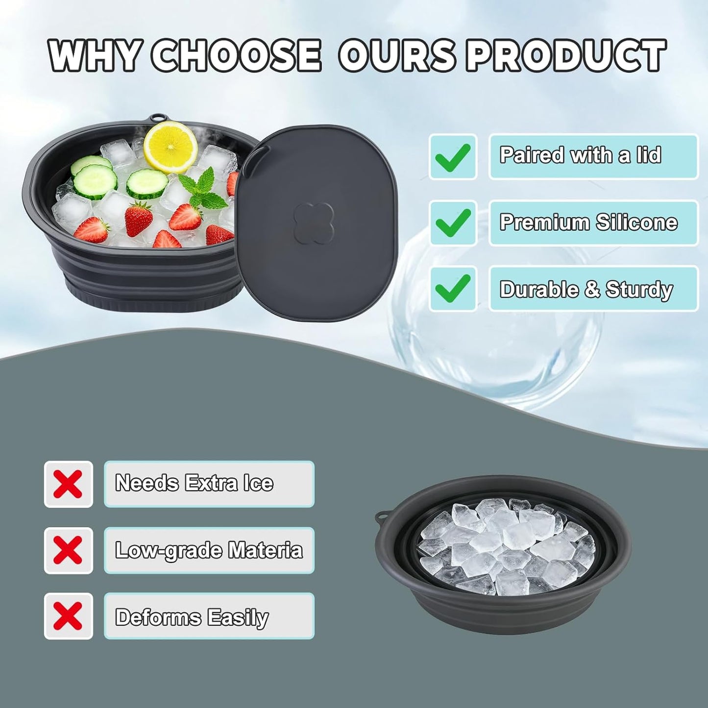 Cmonie Silicone Face Bowl for Ice with Built-In Icetray – Collapsible Silicone Facial Ice Bath Bowl for Cold Plunge Therapy, Ice Water Facials at Home