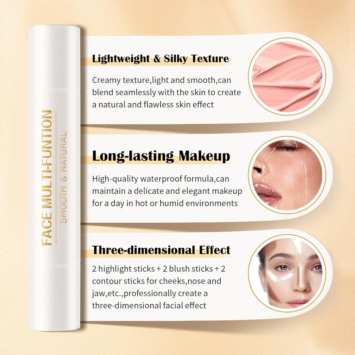 6 Colors Cream Contour Stick Set,Double-ended Cream Bronzer Stick,Highlighter Stick,Blush Stick,Professional Highlighter Makeup Contour Kit,Easy to Sculp Contorno Maquillaje（Set A）