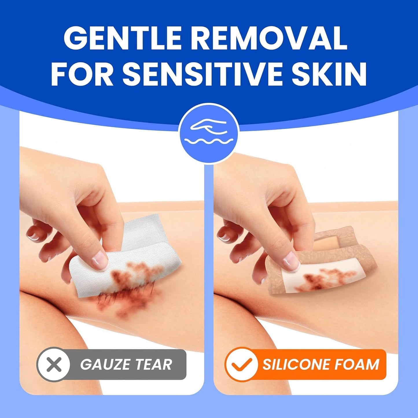 Large Waterproof Bandages 4X4 Silicone Foam Dressing for Sensitive Skin Wound Care, Adhesive Cohesive Pad with Border for First Aid, Post Surgical and Burn, Pressure, Scar Healing (5 PCS)