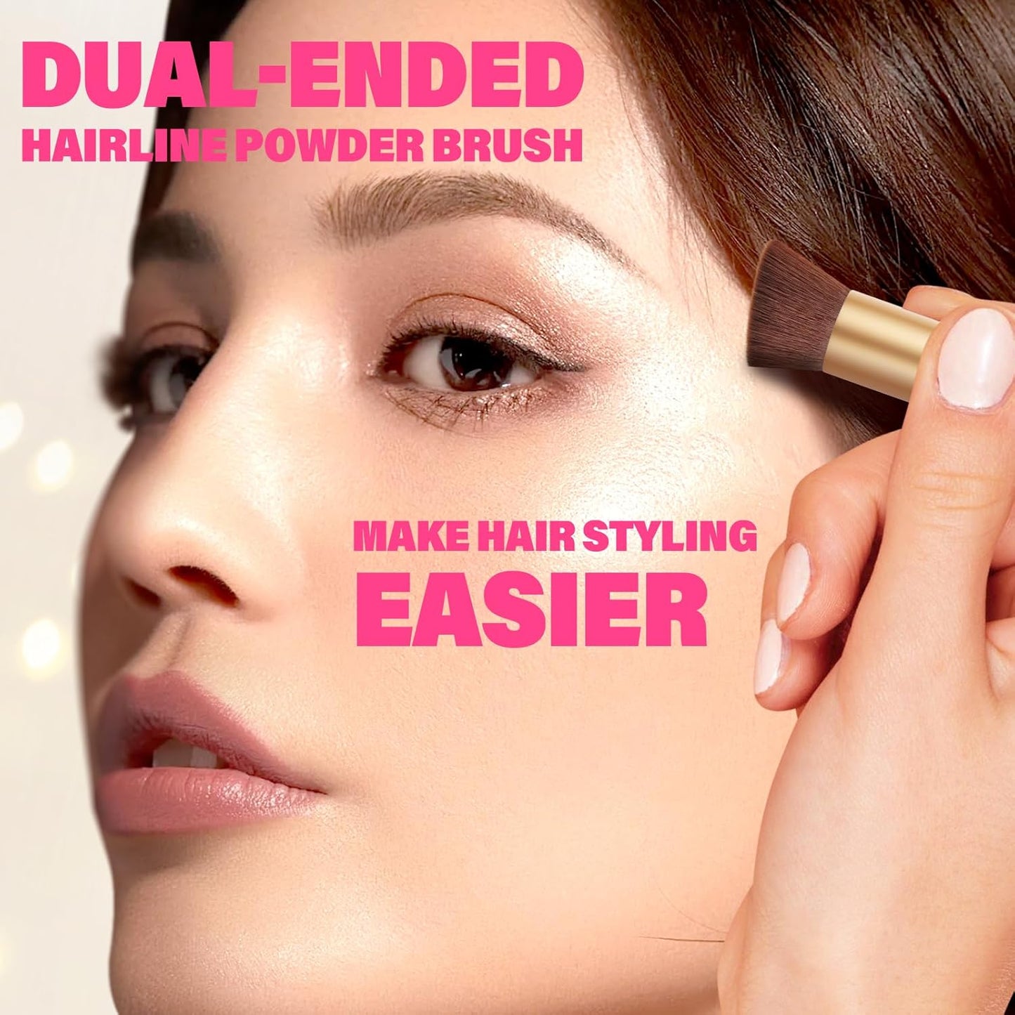 Dual-Ended Hair Makeup Brush - Precision Hairline Powder Brush With Sponge Tip For Seamless Blending - Root Touch Up & Hair Contour - Brown, 4.7 inch
