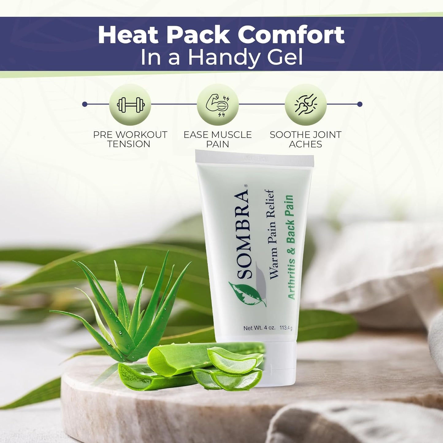 Sombra Warm Pain Relief Gel, Warm Relief for Arthritis and Chronic Pain Pre-Workout Muscle Rub Vegan Formula Free of Artificial Fragrances, Dyes, NSAIDs, Wax, Petroleum, Alcohol - 4oz Tube