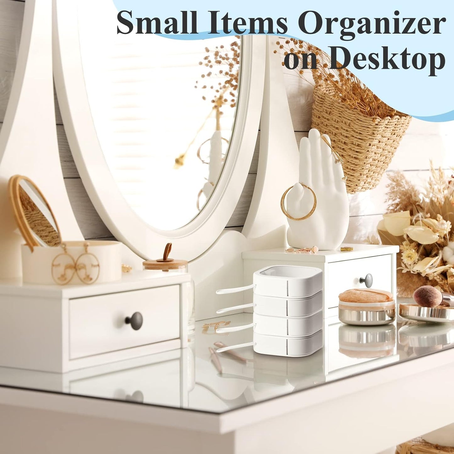 Kathfly 4 Pcs White Hair Tie Organizer Portable Hair Accessory Storage Containers Stackable Tie Bobby Pin Holder Home Cotton Swab Dispenser Accessories Jewelry Organizer Box