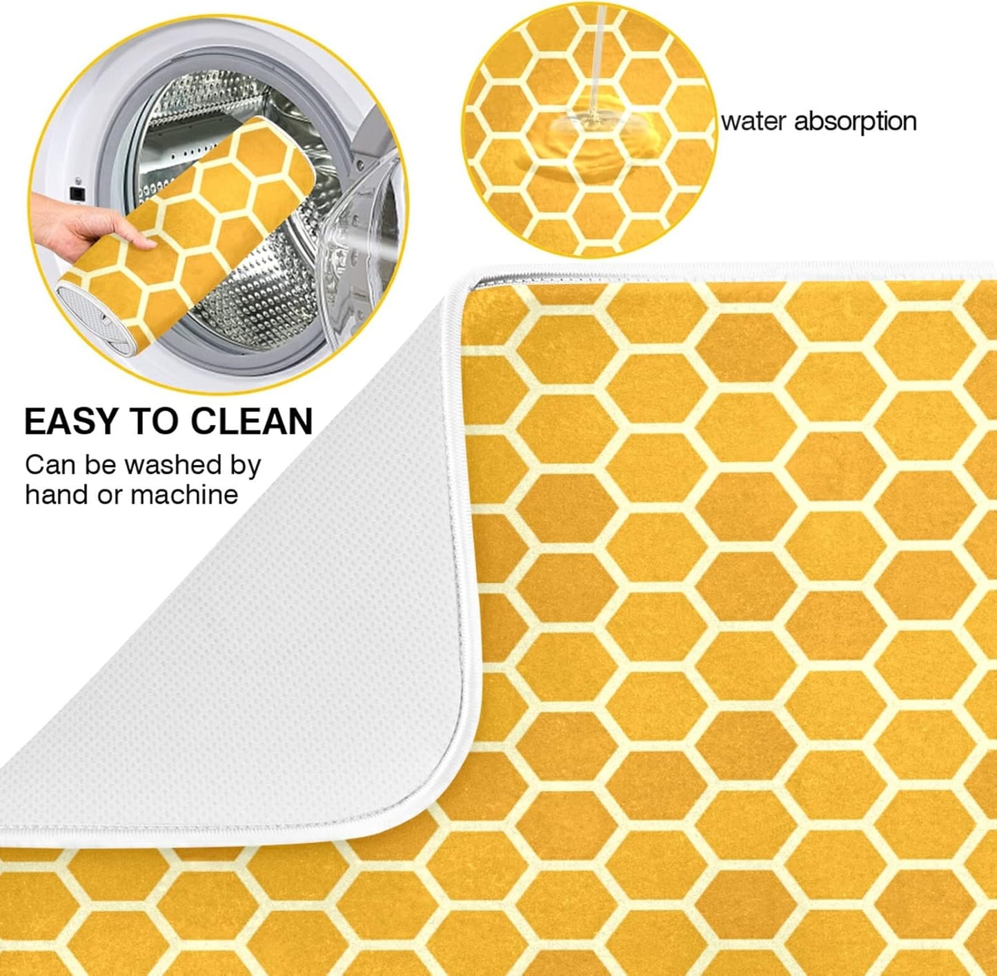 Yellow Honeycomb Dish Drying Mat - 18x24 Inch Large Microfiber Drying Pad for Bottles & Sink