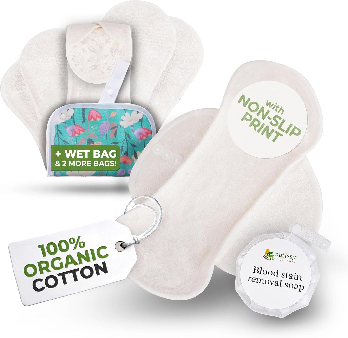 Non-Slip, (Premium) Reusable Menstrual Pads for Light Flow (6 Pack S+M) - Leak Proof & Odor Free Viscose Cloth Pads for Women & Teens - High-Temp Washable, Soft & Skin-Safe for All-Day Period Comfort