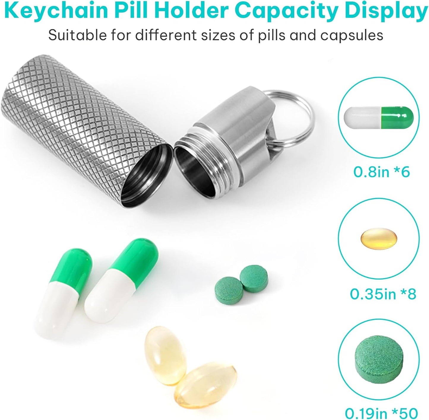 Pill case, Titanium Pill Box Keychain - 100% Waterproof Medicine Organizer, Keychain Pill Container for Emergency Pills, Outdoor Travel Camping