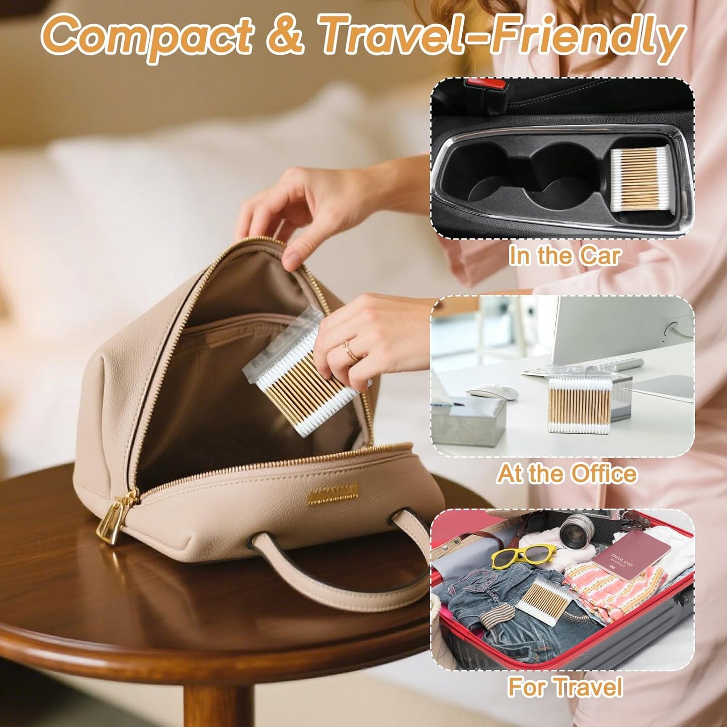 Organic Cotton Swabs 1000 Count in Storage Box, Double Pointed Cotton Swabs with Durable Bamboo Sticks, for Nail, Makeup, and Personal Use