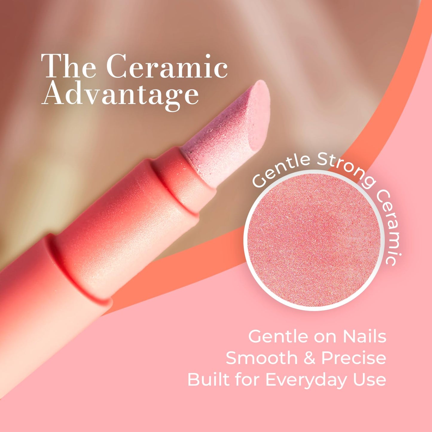 Cuticle Oil Pen 3-in-1 Ceramic Nail Buffer & Cuticle Remover – Moisturizing & Strengthening Nail Care for Dry, Damaged, Brittle Nails. (Pink)