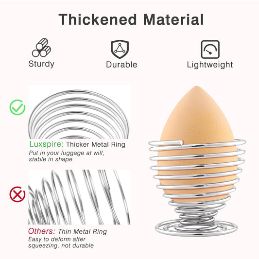 Luxspire Beauty Sponge Blender Holder, Makeup Blender Stand, Makeup Powder Puff Beauty Tool Dryer Drying Rack Egg Powder Puff Display Stand, Silver, 2 Pack