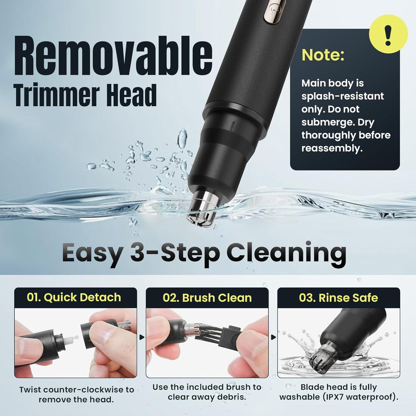 3-in-1 Nose Hair Trimmer for Men & Women – Electric Ear and Nose Hair Trimmer, Eyebrow Trimmer, USB-C Rechargeable Facial Hair Removal Device, Stainless Steel Blades, Digital LED Display