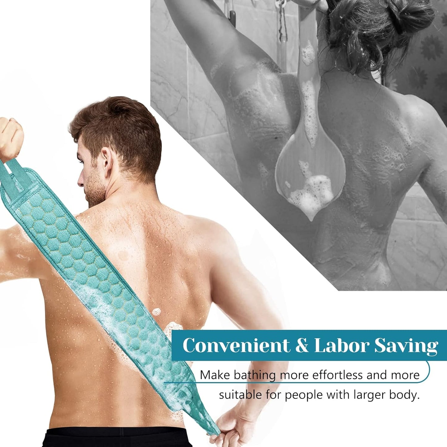 Inmorven Back Scrubber for Shower Exfoliating Body Scrubber 40 inch Double-Sided Back Exfoliator Scrub Towel, Bath Body Brush Widened Back Washer with Handle for Men and Women Green