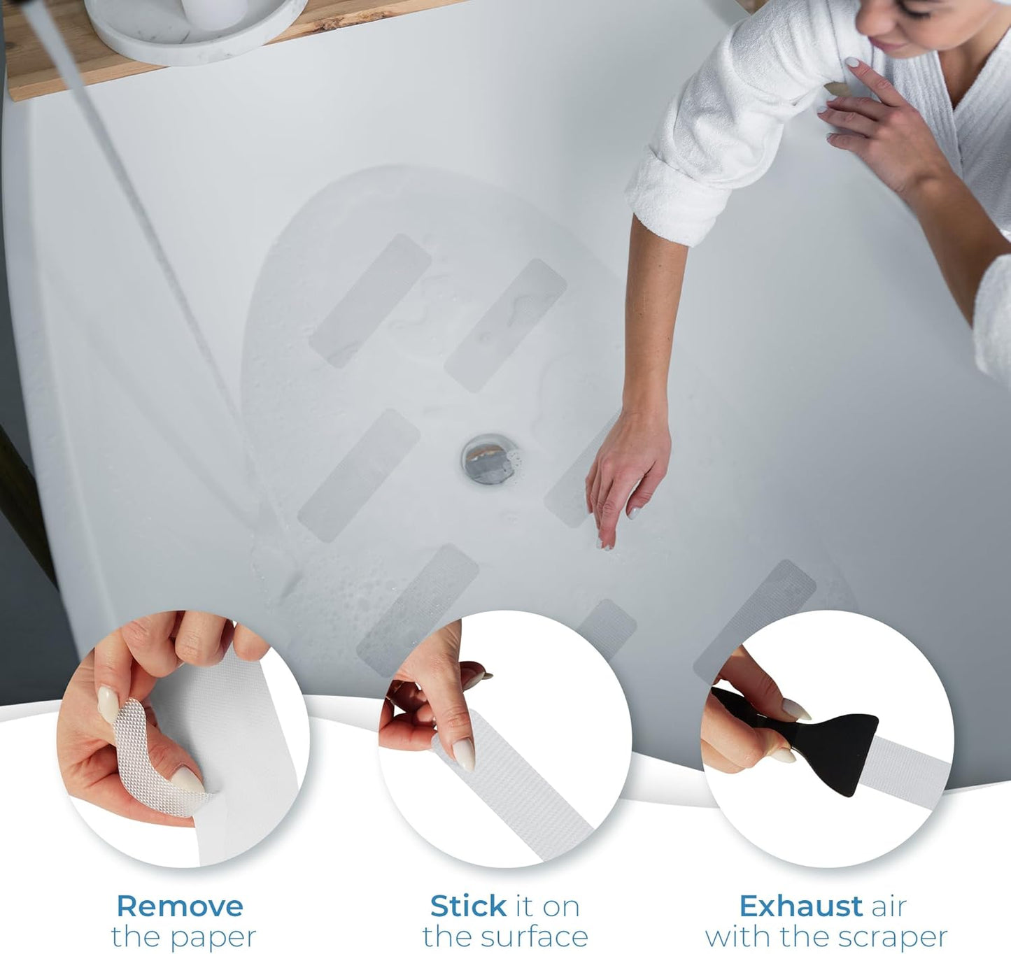 Anti Slip Shower Stickers 24 PCS, Invisible Non-Slip Shower Strips for Adults, Premium Adhesive Bath Tub Stickers (Clear)