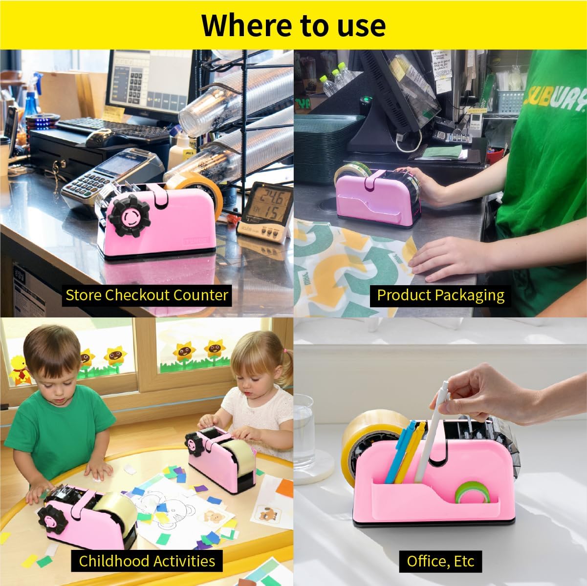 [TENDO°] Multi-Section Tape Dispenser ZO-508: Innovative Cutter for Custom Tape Width (Pink)
