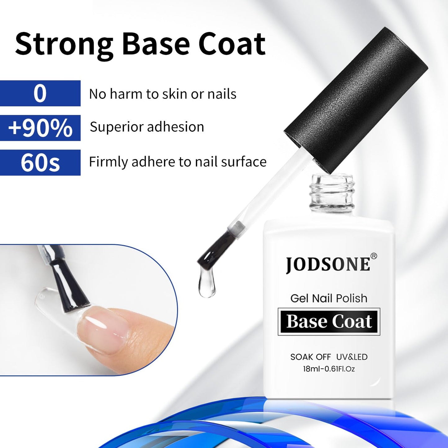 JODSONE 2 Bottles 18ml Top Coat Base Coat Gel Polish Set Compatible for Nail Salon Bright Surface, Girl Gift and At Home DIY Need U V Lamp Curing