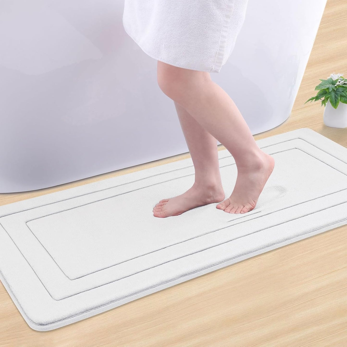 Arotive Memory Foam Bathroom Rug Mat 47x17, Ultra Soft and Absorbent Bath Mat, Machine Wash Dry, Comfortable Bath Rug Carpet for Bathroom Floor, Tub and Shower, Ivory