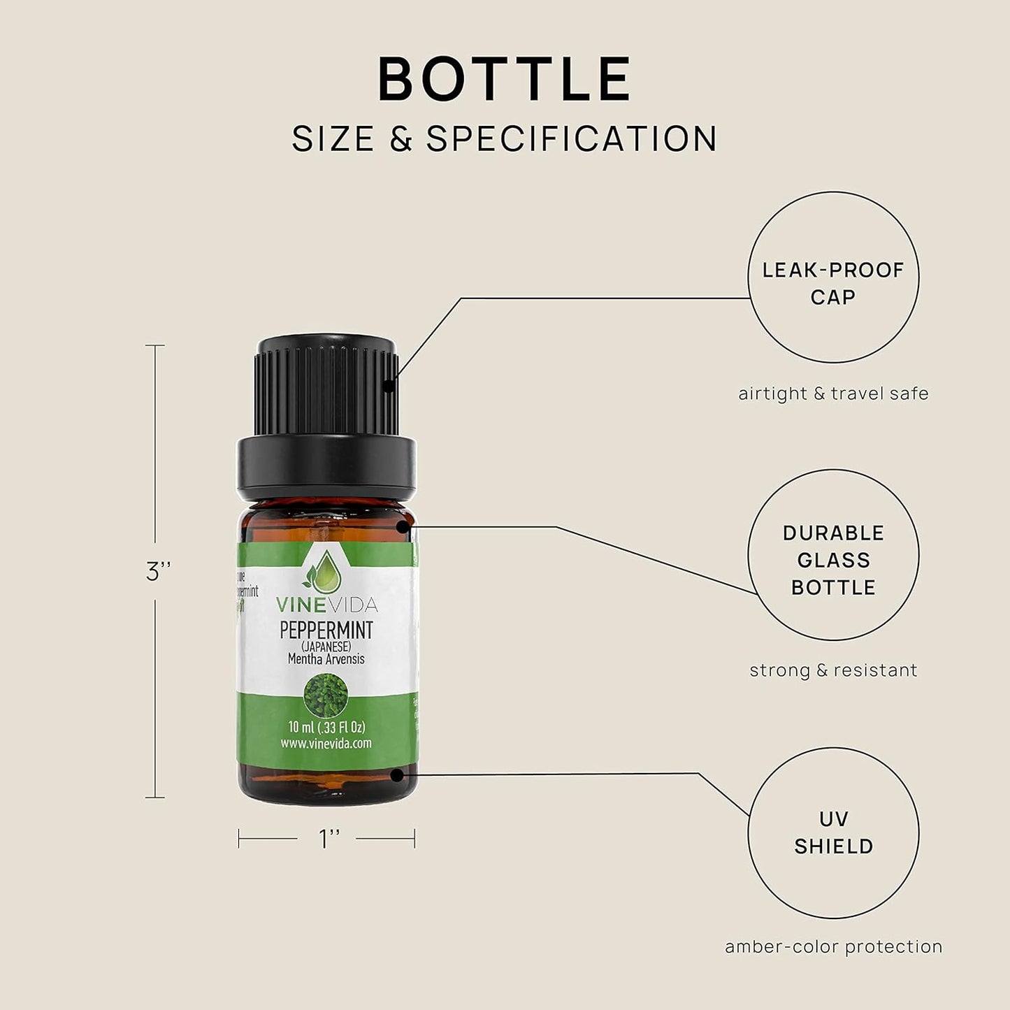 VINEVIDA Peppermint Japanese Essential Oil 10 mL - Undiluted Peppermint Oil 10 mL - Peppermint Candle Oil Scent - DIY Candle Scents for Candlemaking - 10 mL Essential Oil for Soap Making Safe for Skin