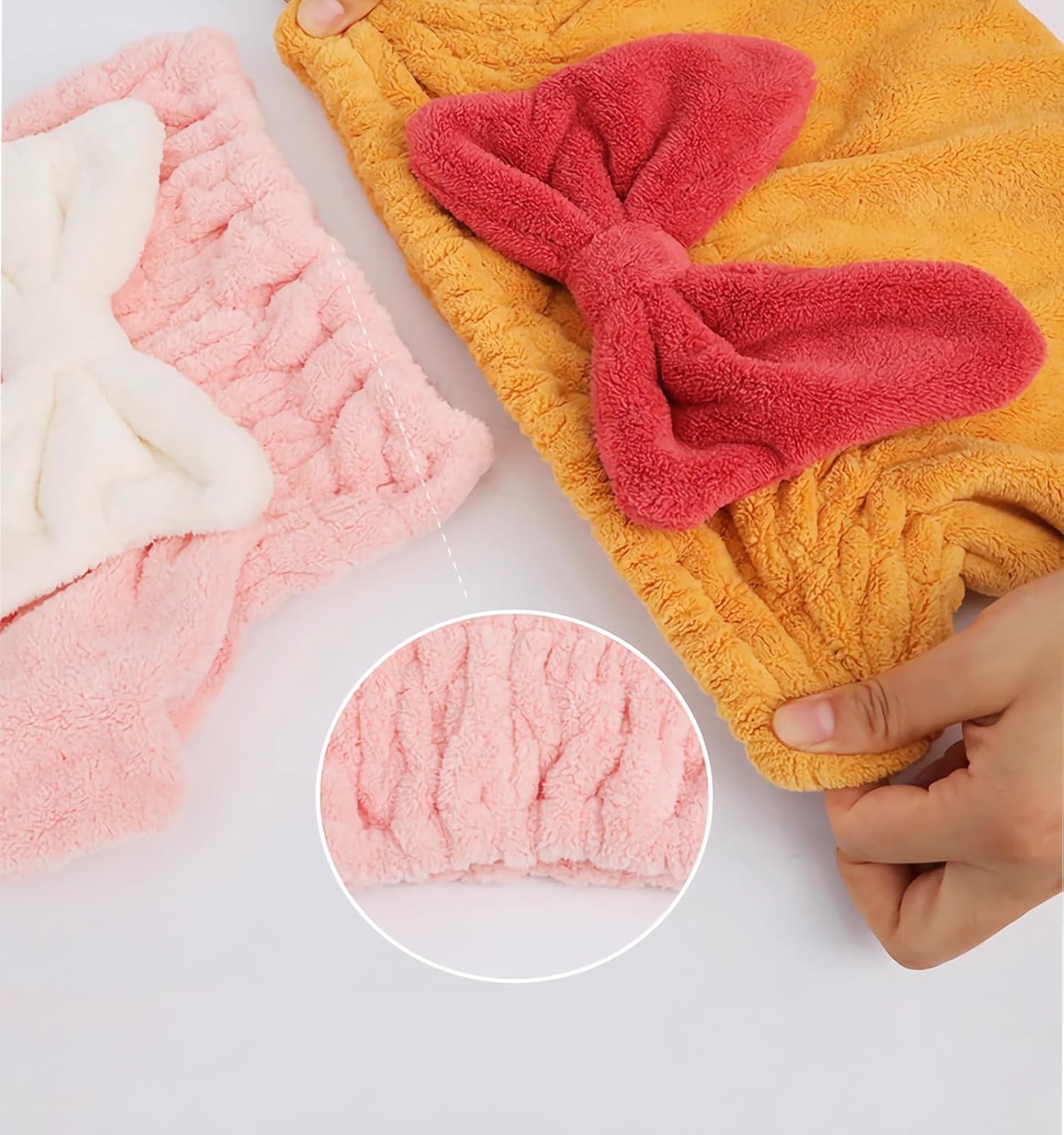 4Pcs Ultra Absorbent Hair Quick Drying Towel for Women Girls New Microfiber Hair Towel Wrap Dry Turban Soft Bow Tie Plopping Head Towels Shower Cap for Kids (Mixed Colors)