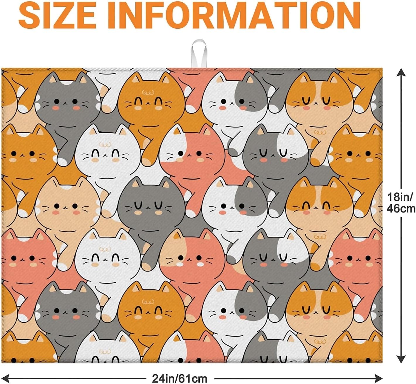 Dish Drying Mat For Kitchen Counter, Cute Cats Animals Microfiber Absorbent Dish Drainer Rack Pad Reusable Large 18x24in Drying Mat