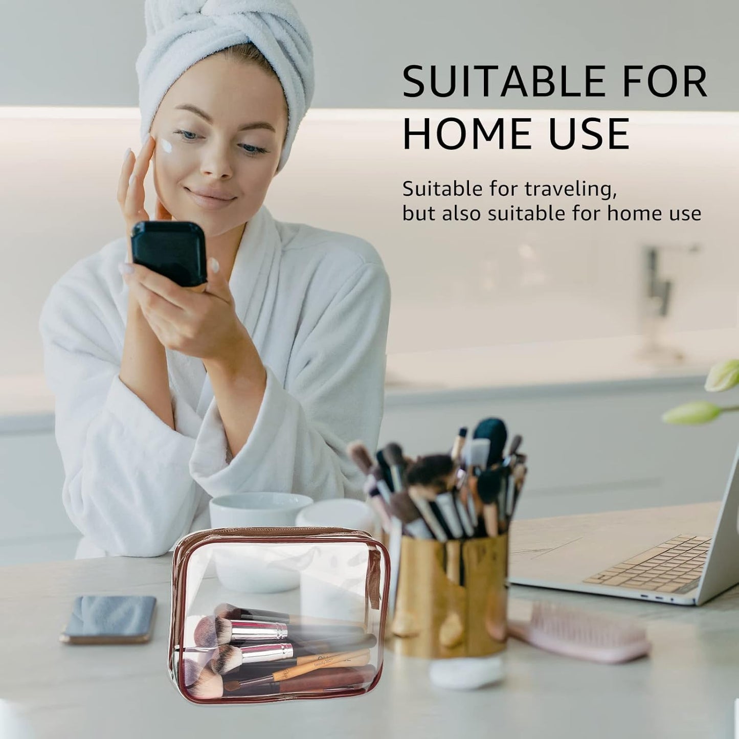 6Pcs Crystal Clear PVC Travel Toiletry Bag Kit for Women Men, Waterproof Vinyl Packing Organizer Storage Bags with Zipper Handle Straps, Cosmetic Pouch Carry on Airport Airline Compliant Bag Handbag