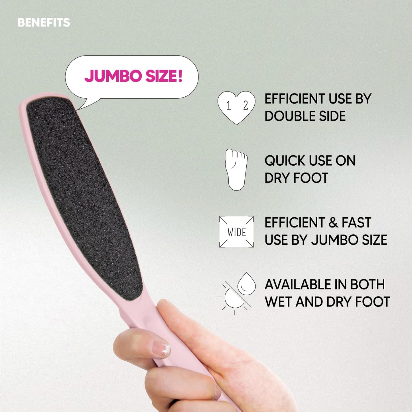 Wide Emery Foot File(Pink), Double-Sided Pedicure Tool, Colossal Professional Foot Scrubber for Men & Women, Effective for Cracked Heel, Callus Remover