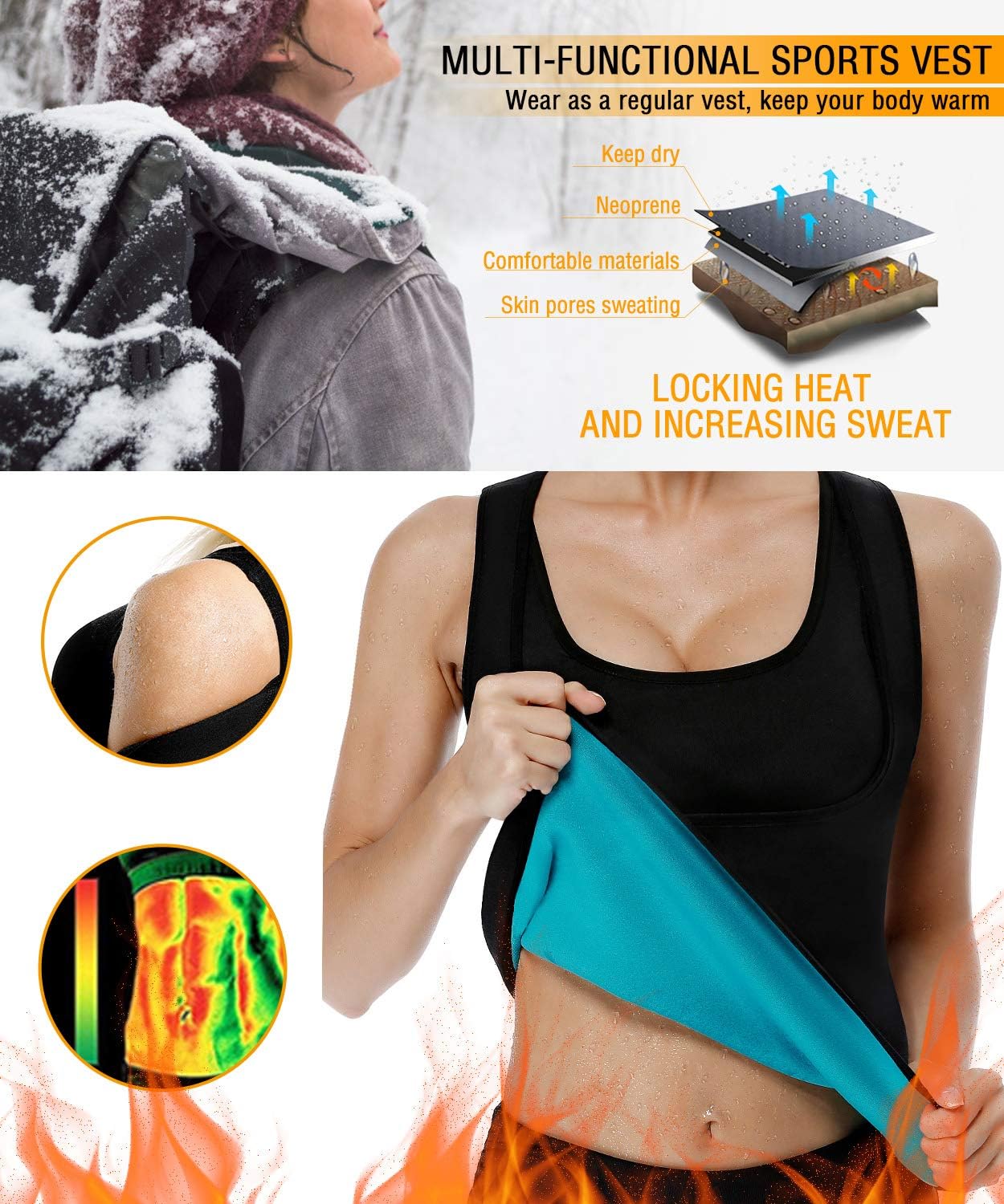 NonEcho Women Neoprene Sweat Vest for Women Sauna Suit Hot Sweat Waist Trainer Vest Slimming Body Shaper