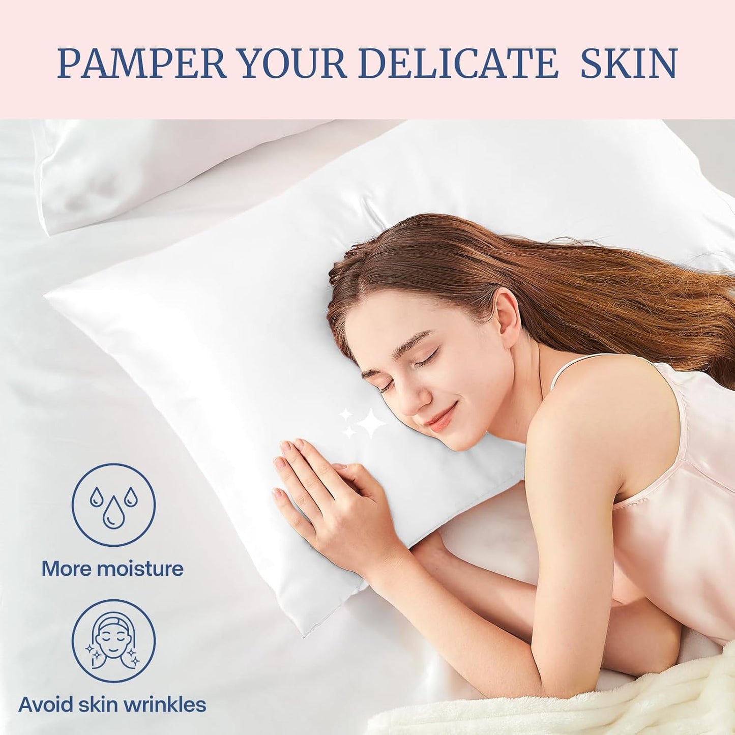 BEDELITE Satin Pillowcase for Hair and Skin, Super Soft Similar to Silk Pillow Cases 4 Pack with Envelope Closure, Cooling Pillowcases for Women Men (20"x36" King Size, White)