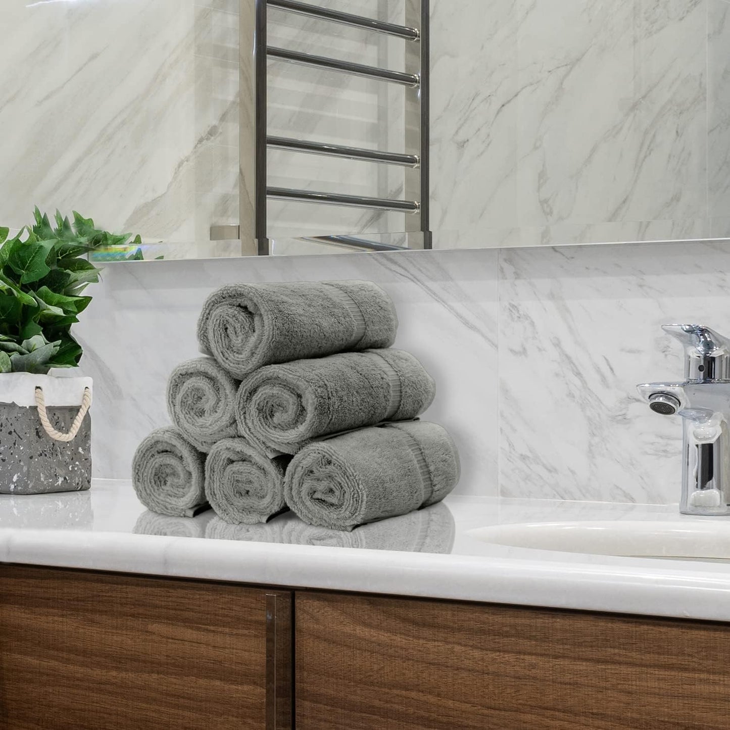 Monogrammed Hand Towel, Personalized Initial Gift, Extra Absorbent 100% Turkish Cotton - Soft Terry Finish - Set of 2 - Silver Block Initial B - Embroidered on Grey Towels