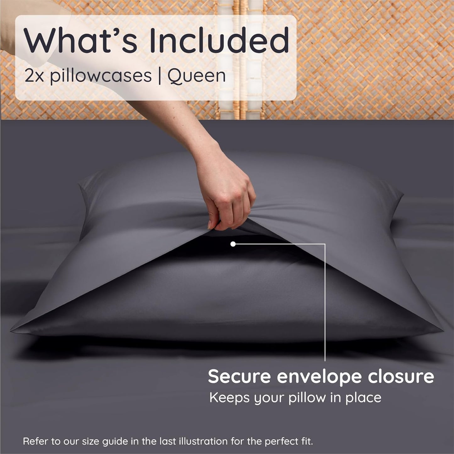 Bambaw 100% Viscose Derived from Bamboo Pillowcase Queen Size – Set of 2 Cooling Pillow Cases for Hot Sleepers, Envelope Pillow Cases Queen Size, Breathable & Super Soft Pillow Cases (Charcoal)