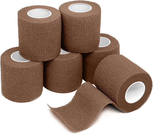 FriCARE Self Adhesive Bandage Wrap, Medical Tape in First Aid Kit, Cohesive Bandages for Wounds Sport Vet, FSA/HSA Eligible, 2 Inches X 5 Yards 6 Rolls, Dark Brown