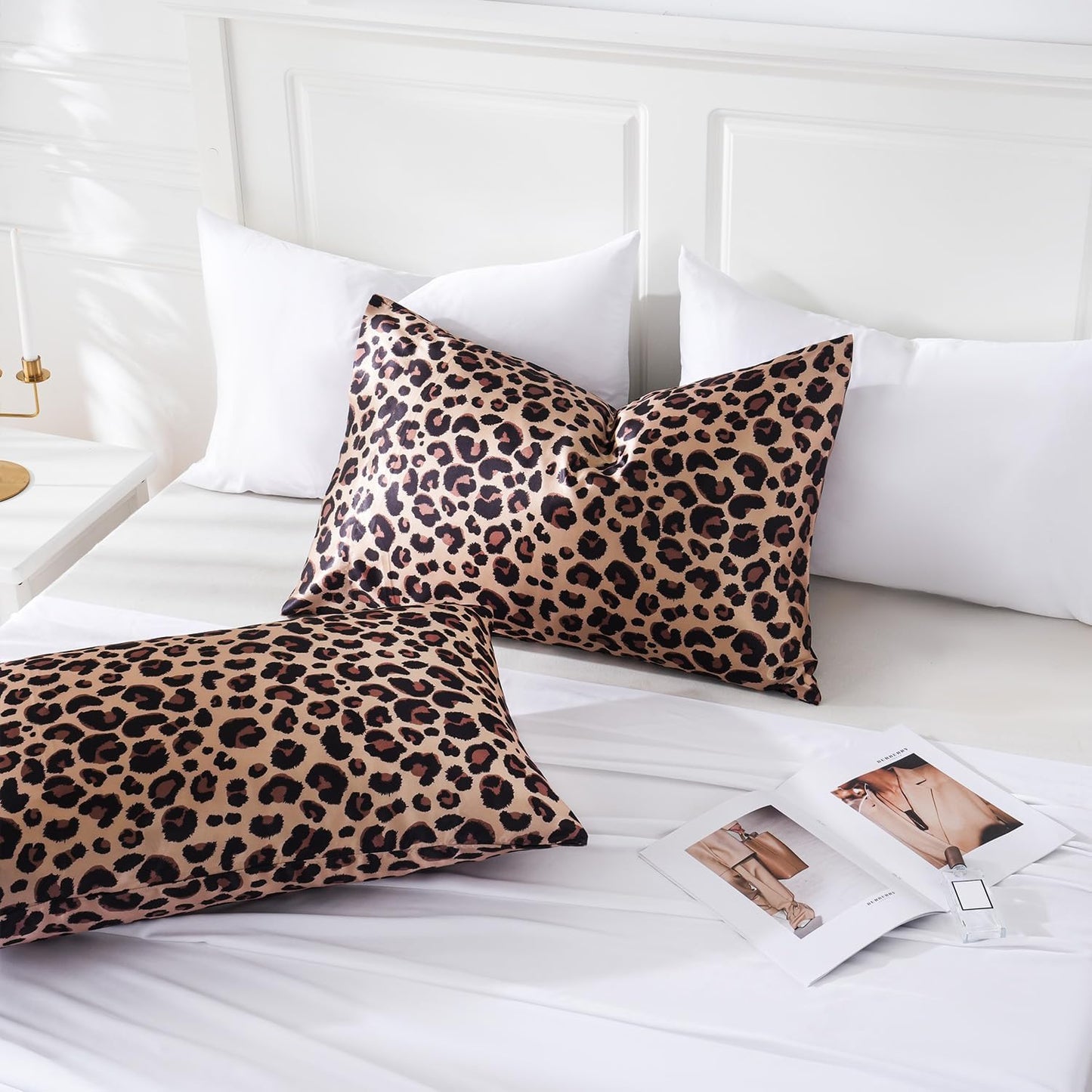 MR&HM Satin Pillowcase for Hair and Skin, Silk Satin Pillowcase 2 Pack, King Size Pillow Cases Set of 2, Silky Pillow Cover with Envelope Closure (20x40, Brown Leopard)