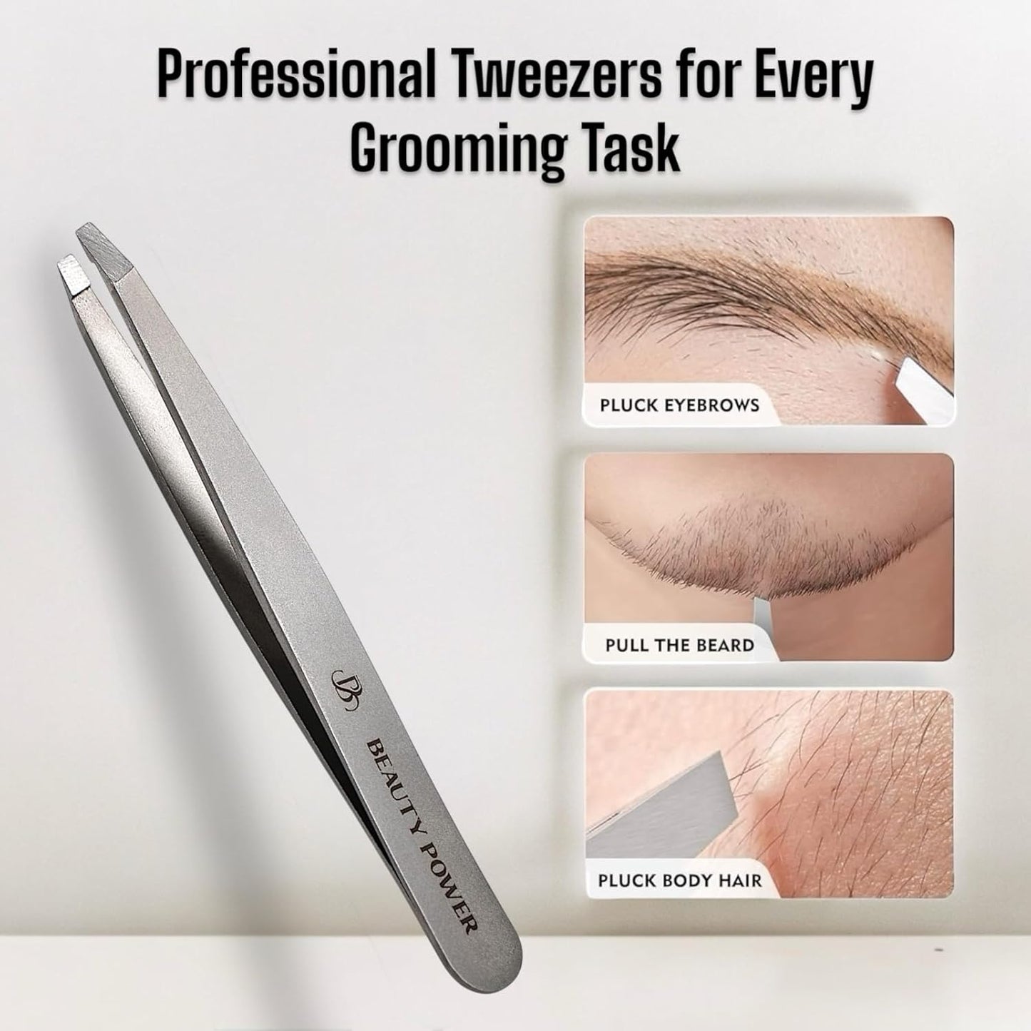 Ultra-Precision Professional Slant Tweezers for Women Facial Hair - German Stainless Steel, Lightweight Black Tweezers for Women & Men, Ideal for Eyebrow & Facial Grooming (Matte Gray)