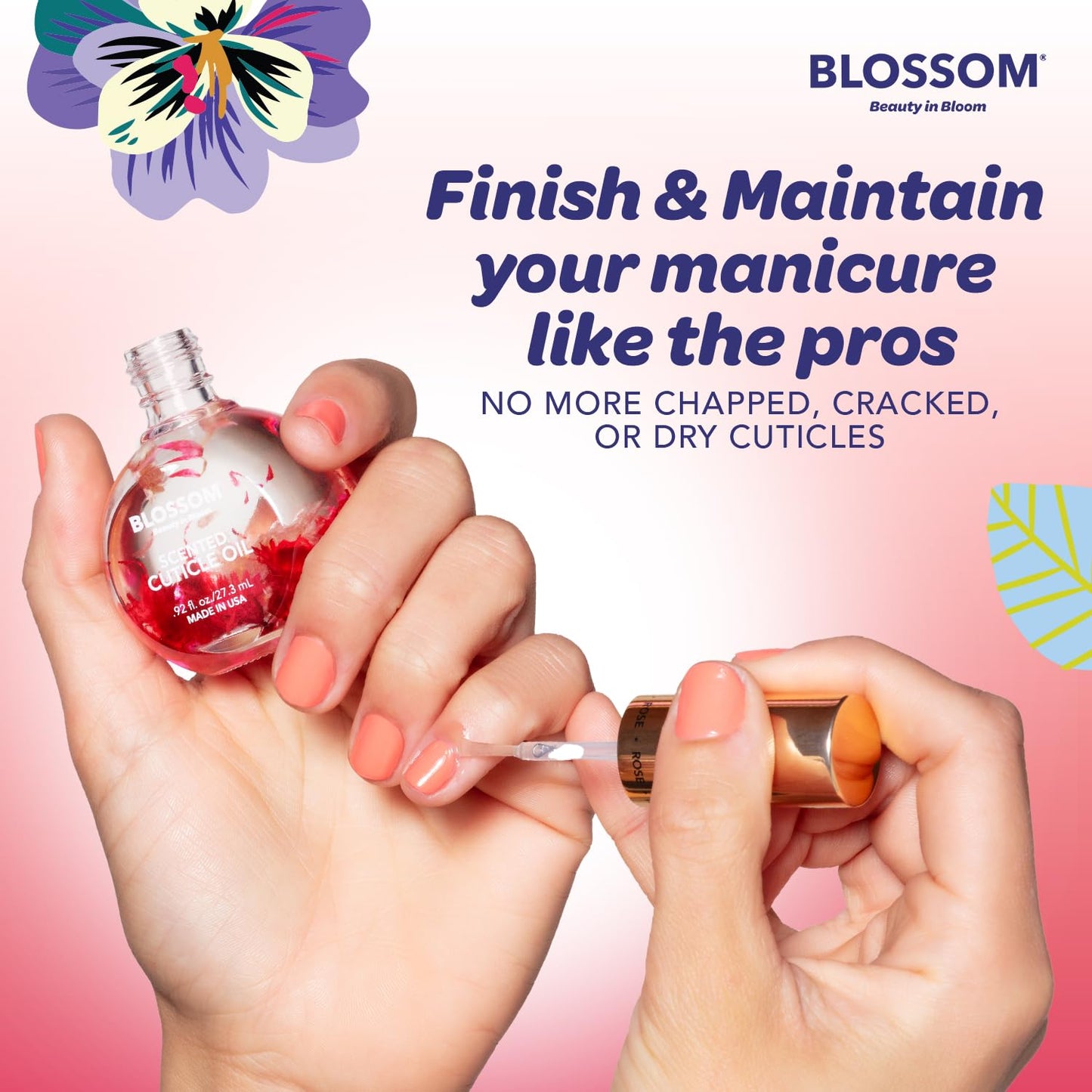 Blossom Cuticle Oil for Nails, Hydrating, Moisturizing, Scented Nail Oil Cuticle Care, Infused with Real Flowers, Made in USA, 0.92 fl. oz, Raspberry