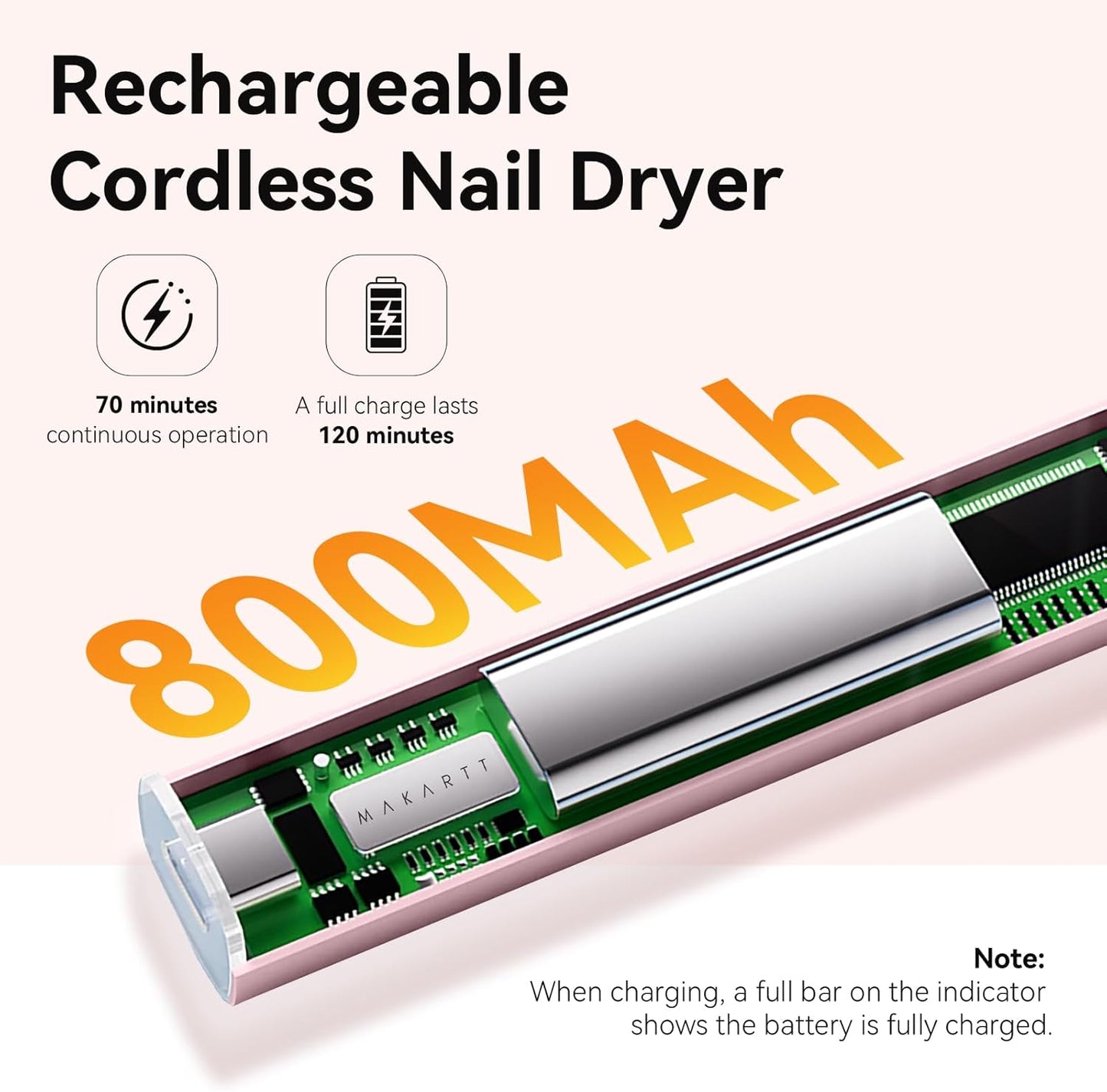 Makartt Handheld UV Nail Lamp with Painless Mode: Portable 800mAh Flash Cure Lamp for Fast Curing Gel Polish Nails Tips & Glue Rechargeable USB Nail Art Light with LCD 3 Timer for Home Salon Use