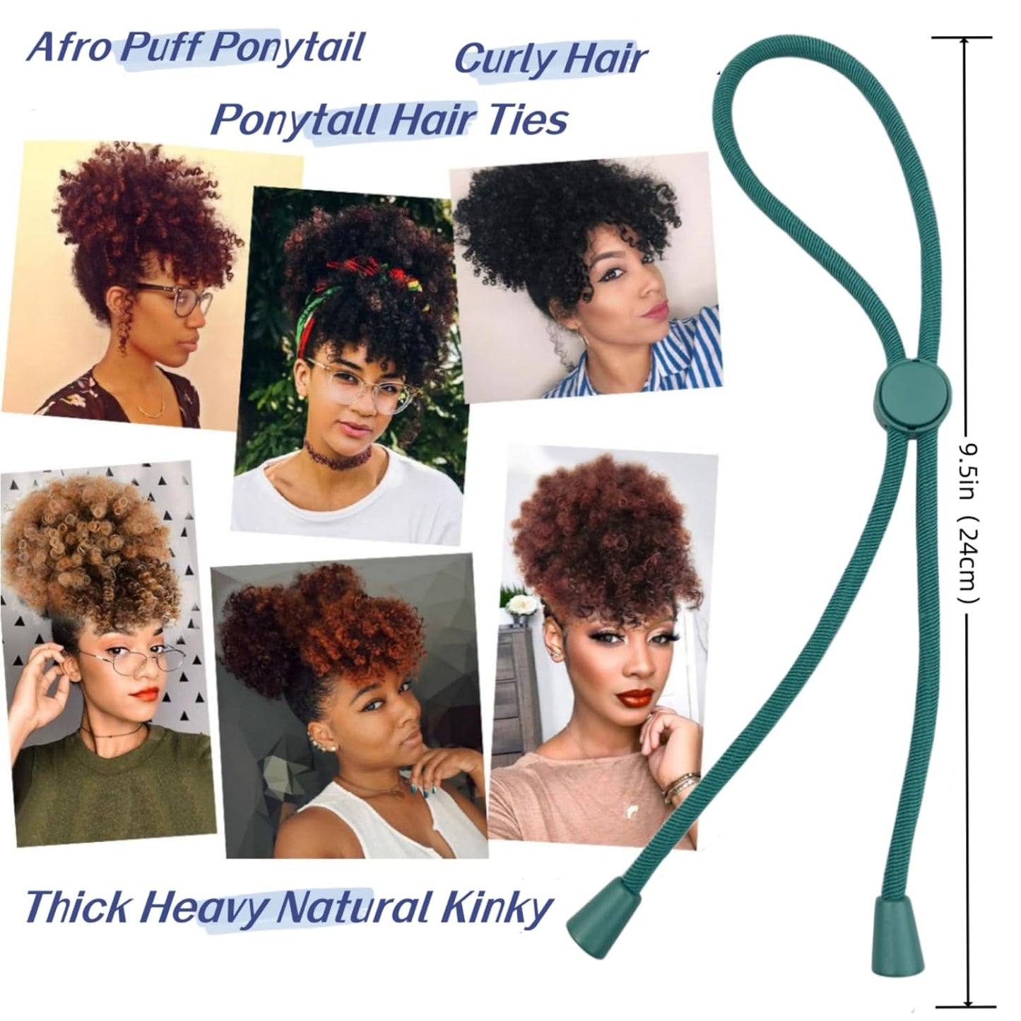 6 Pcs Adjustable Hair Ties for Thick Hair&Natural Hair,No Damage Ponytail Holders,Easy to Use for Buns,Soft Locs, Dreads,Afro Puffs&Curly Hair Accessories,3 Colors Bracelet Hair Ties Bulk (Green)