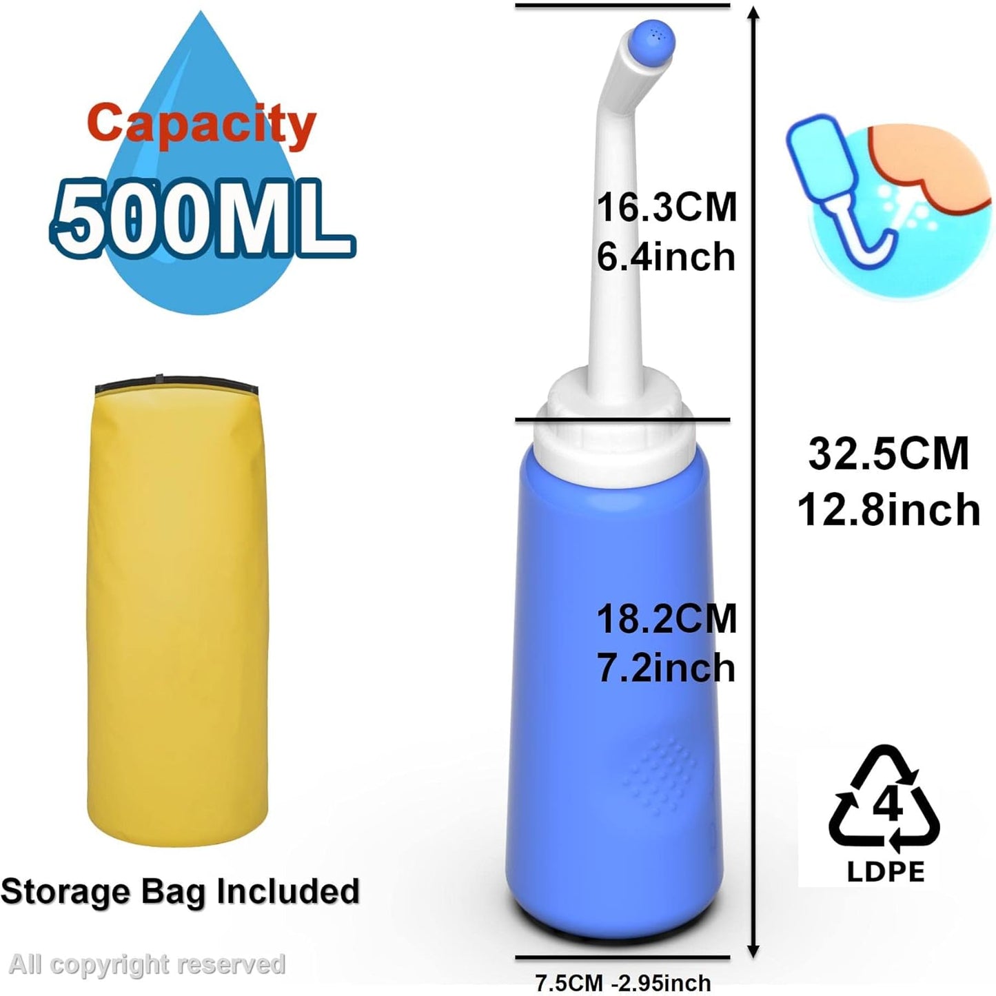 2PCS Portable Bidet - Squeeze Momwasher Bottle 500ml 17oz - Portable Shower-Travel Bidet Toilet Bottle for Adult Women,Postpartum Care,Hemorrhoids,Post-Surgery Recovery, Moms,New Baby & Eldery