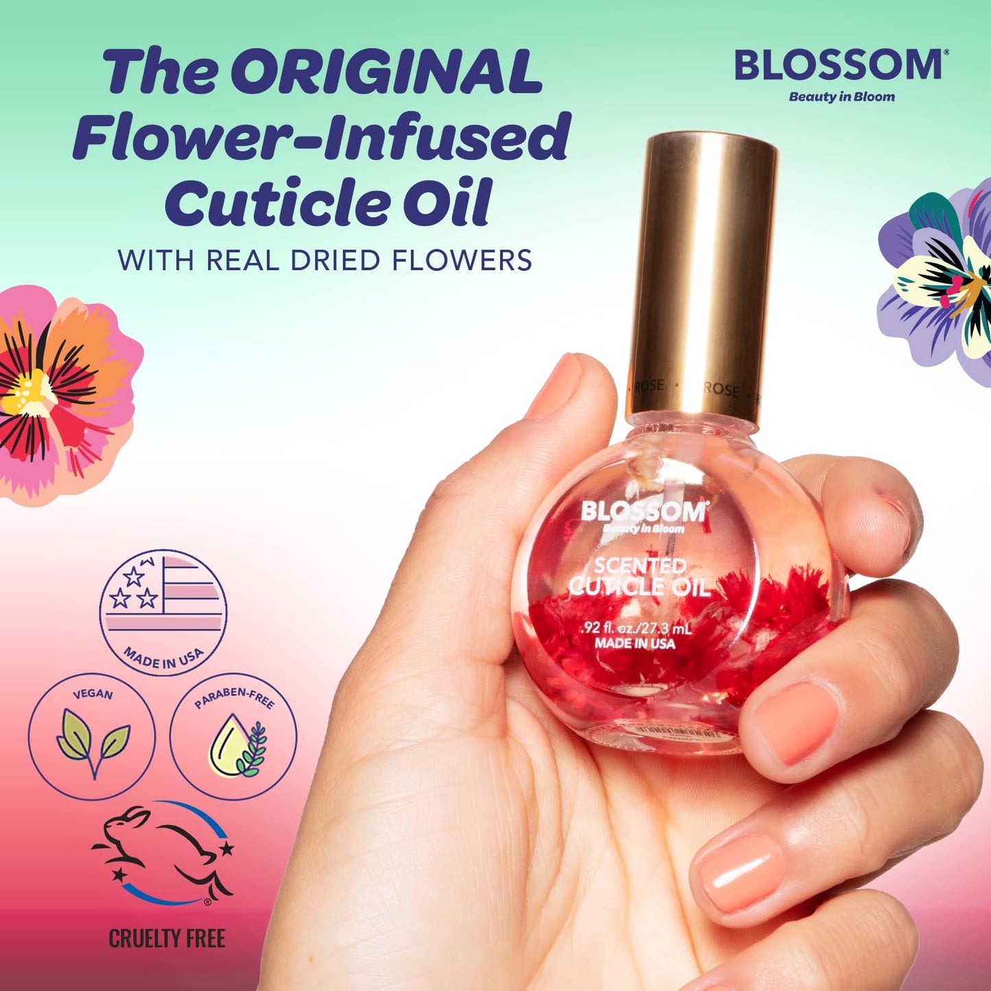 Blossom Cuticle Oil for Nails, Hydrating, Moisturizing, Scented Nail Oil Cuticle Care, Infused with Real Flowers, Made in USA, 0.5 fl. oz, Amazon Exclusive, Watermelon