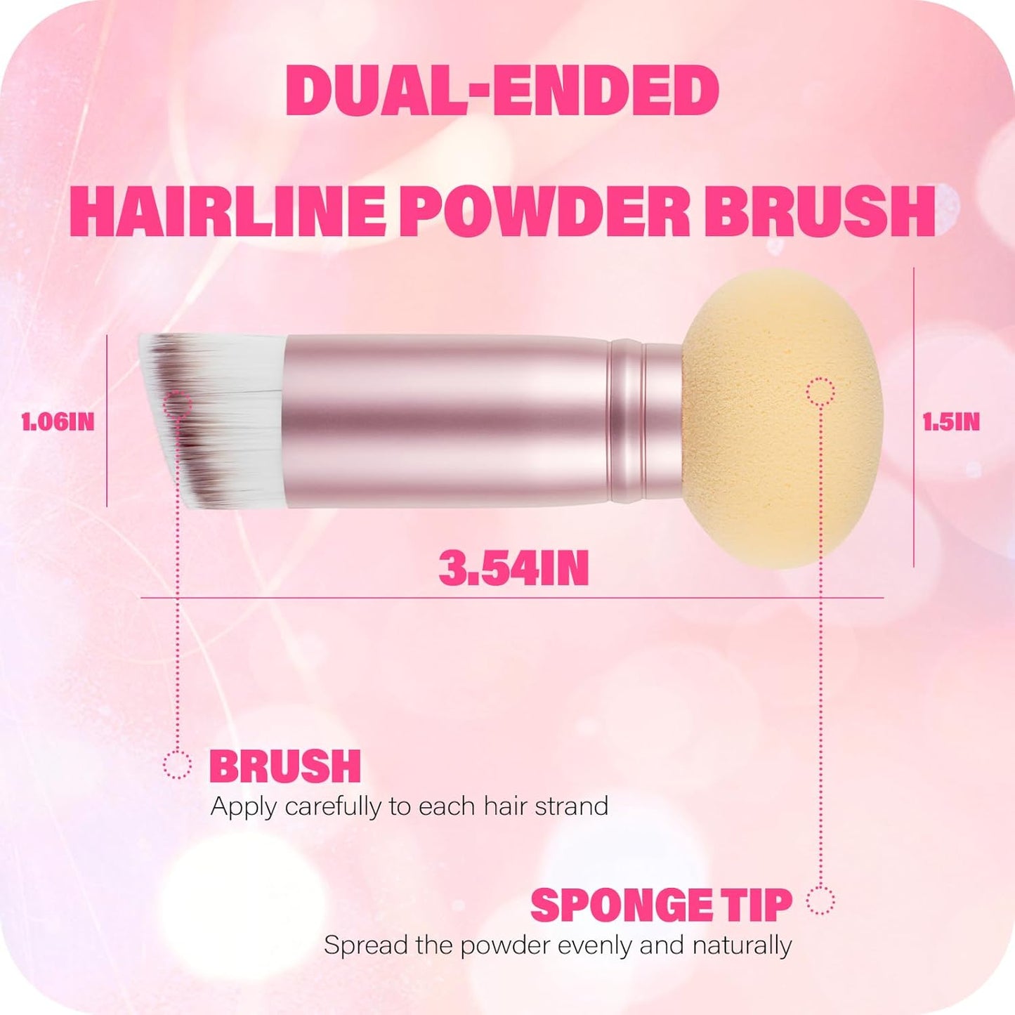 Dual-Ended Hair Makeup Brush - Precision Hairline Powder With Sponge Tip for Seamless Blending, Concealer, Root Touch Up, and Contour (Rose Pink, 3.5 Inch)