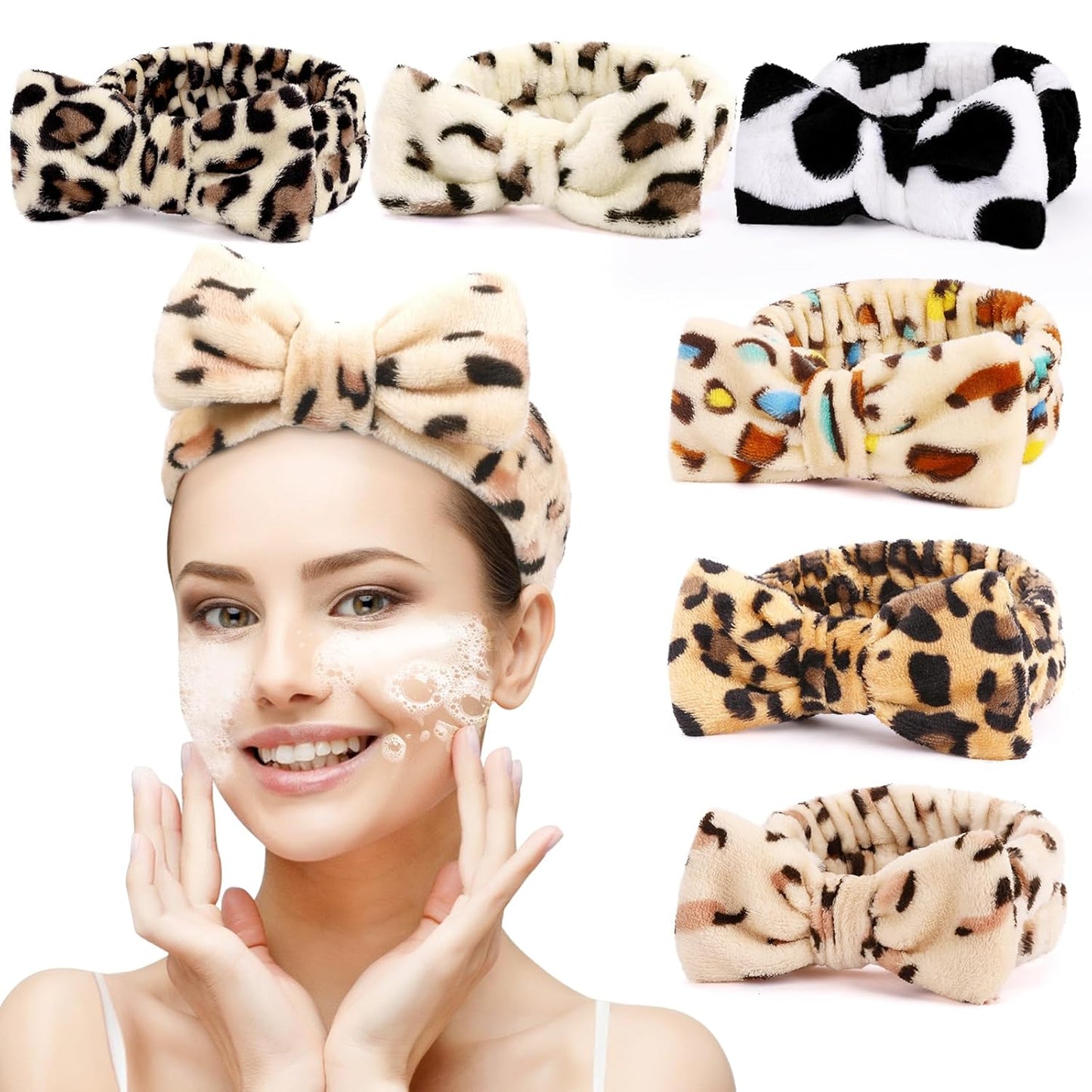6 Pack Spa Headband for Women Skincare Makeup Headband Soft Coral Fleece Bow Hairband Party Favors Goody Bag Stuffers Christmas Stocking Stuffers for Woman Teen Adult Spa Gifts For Women Gifts