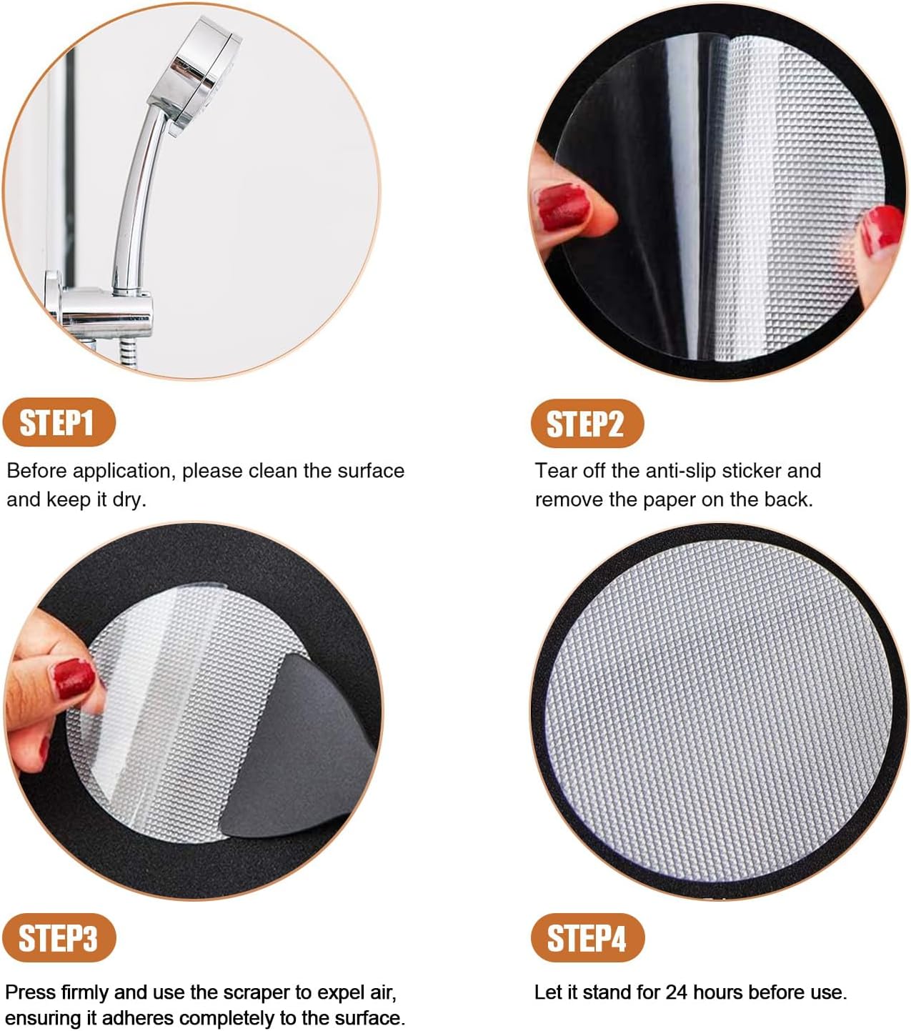 Original Non-Slip Bathtub Stickers, Safety Bathroom Tubs Showers Treads Adhesive Decals with Premium Scraper