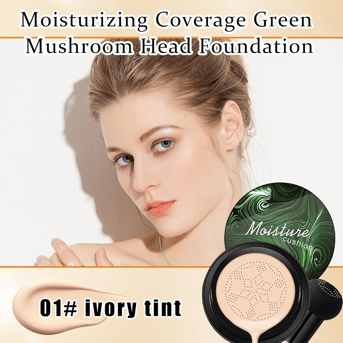 Mushroom Head Air Cushion CC Cream Foundation Makeup,Moisturizing BB Cream Face Makeup Liquid Foundation,Long Lasting Full Coverage Concealer for All Skin Types（Ivory）