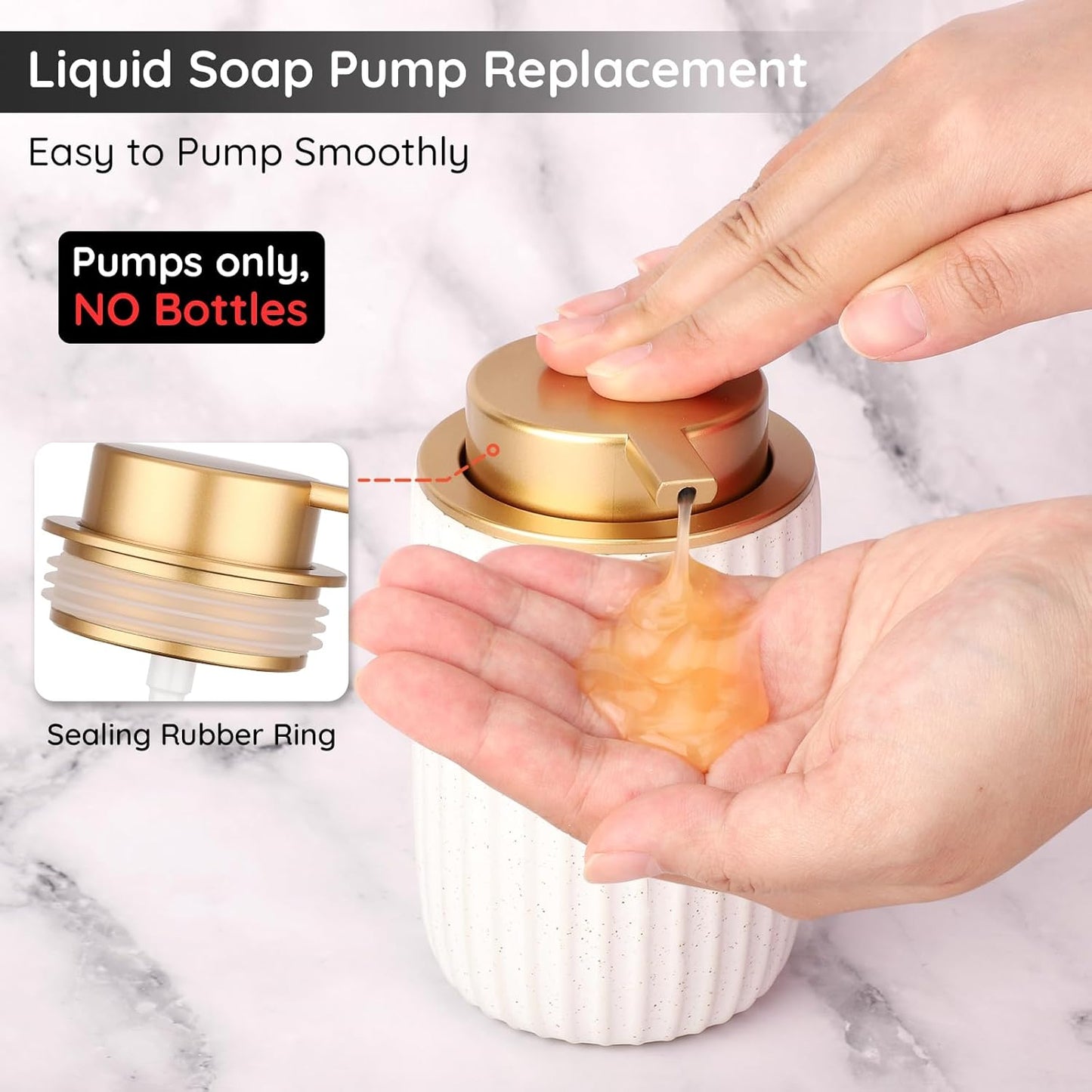 Segbeauty 2pcs Gold Soap Dispenser Pump Replacement, Pump Head for Hand Soap Dispenser, Jar Lid Replacement for Bathroom Ceramic Shampoo and Conditioner Bottle, Pumps Head for Creams Conditioner