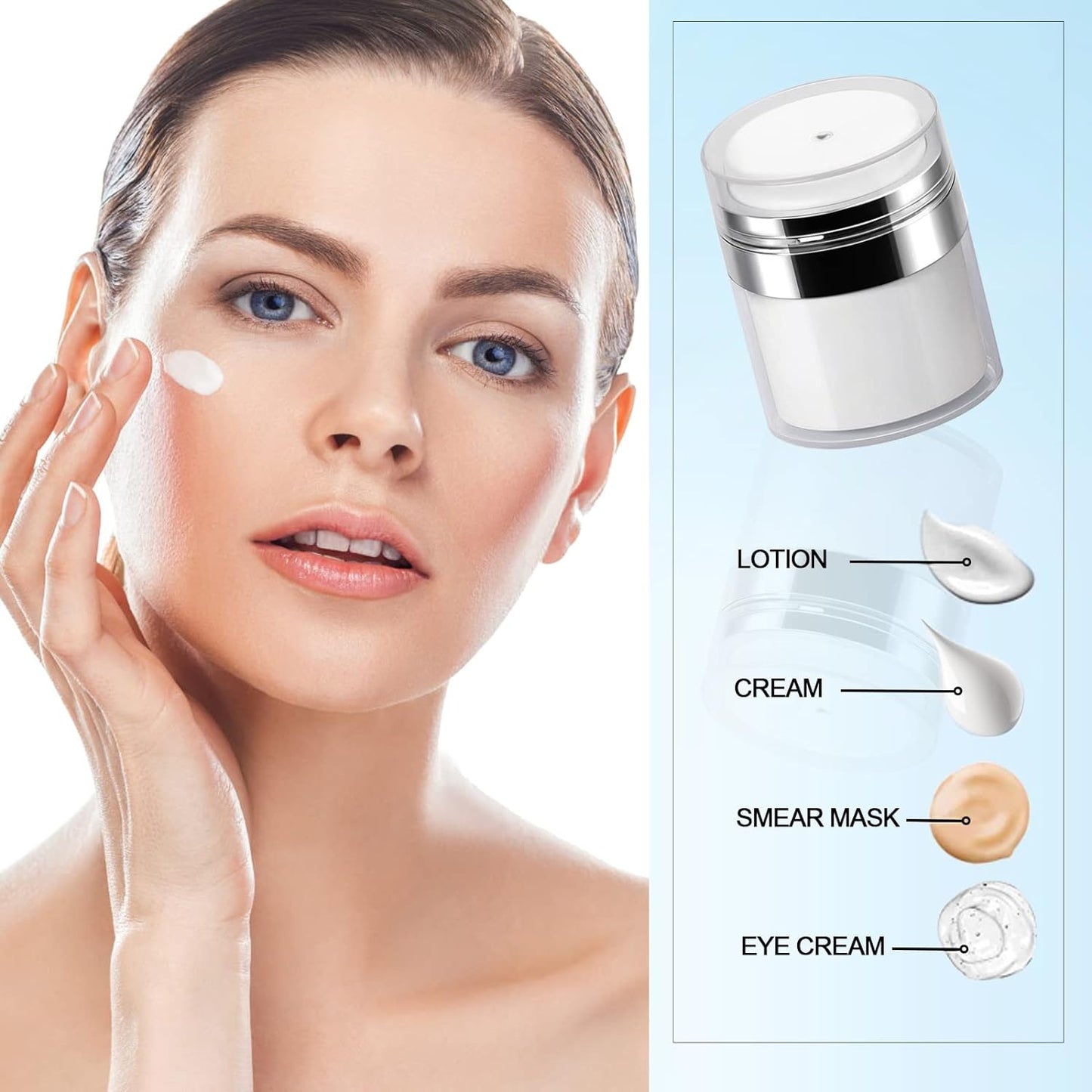 Airless Pump Jar - 0.5 Oz Lotion Dispenser with Pump Travel Container for Skincare, Refillable Empty Jars Vacuum Bottle for Moisturizer, Skincare, Makeup