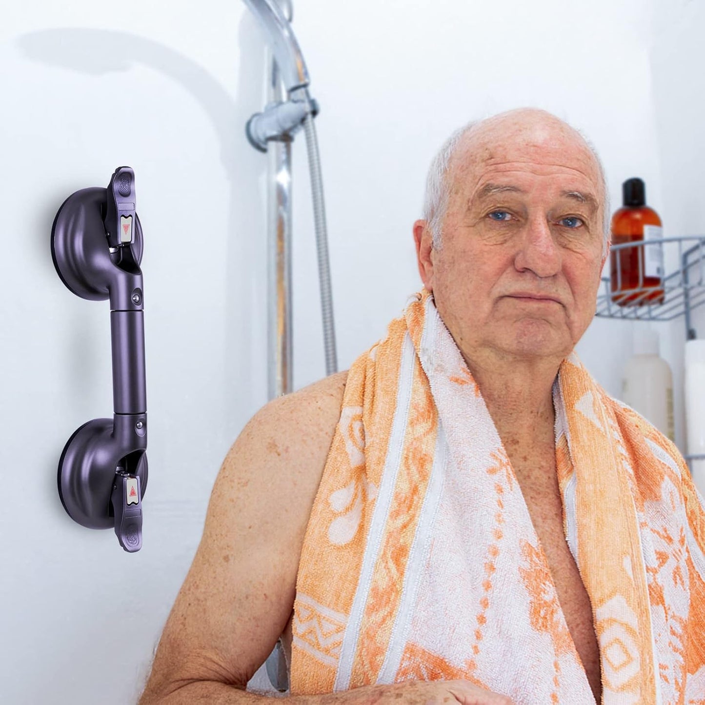 Shower Handle Upgraded 15 inch Grab Bar for Bathtub,Shower Handles with Strong Suction Cup,Bathroom Safety Grab Bar for Handicap Elderly Seniors and Disabled,Purple